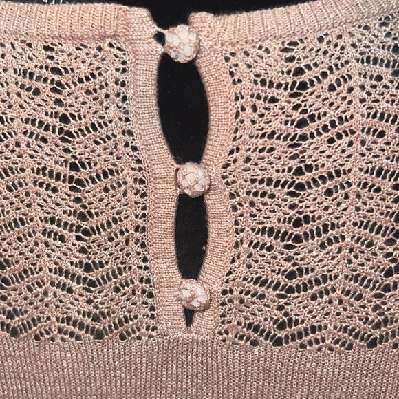 WHBM rose light pink metallic gold silver shimmer longsleeve sweater blouse XXSP - Picture 8 of 15
